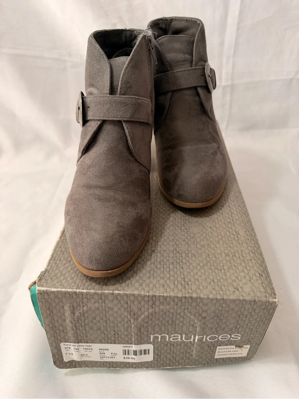 Maurices Charcoal Suede-Look Ankle Booties with Buckle Accent